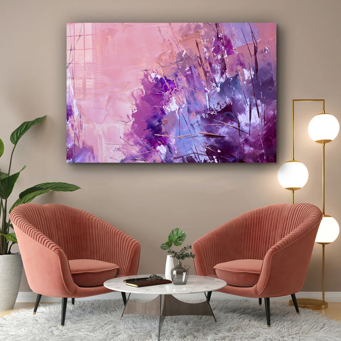 Pink Purple Abstract Print Tempered Glass Wall Art 100% Made in Australia Ready to Hang