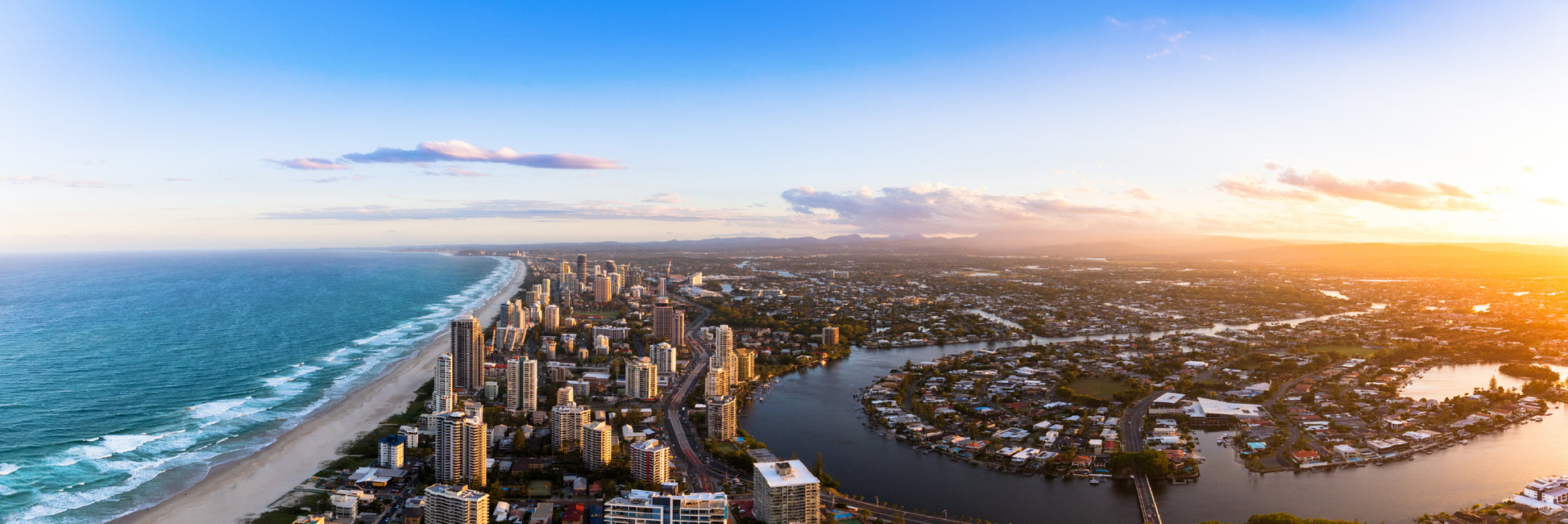 Panoramic Canvas Gold Coast City Aerial View Photograph High Quality 100% Australian Made Wall Canvas Print Ready to Hang