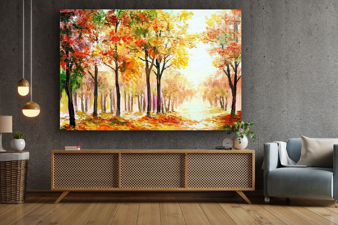 Autumn Trees Painting Print Tempered Glass Wall Art 100% Made in Australia Ready to Hang