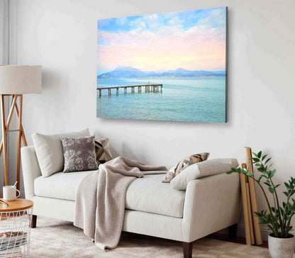 Bella Home Wooden Pier Lake Dramatic Sky Print Canvas Ready to hang