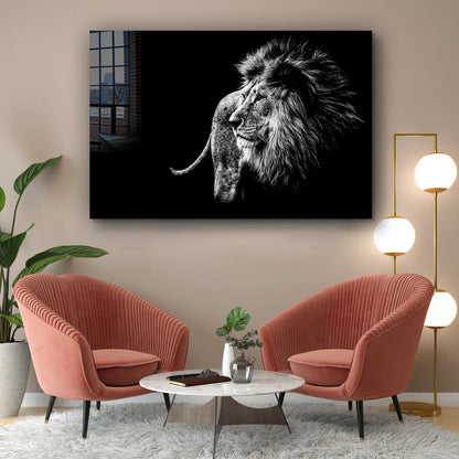 Lion B&W Side View Print Tempered Glass Wall Art 100% Made in Australia Ready to Hang