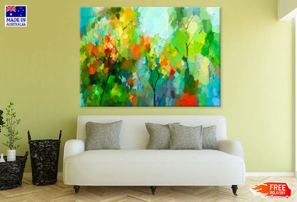 Red Yellow & Green Trees Abstract Design Print 100% Australian Made
