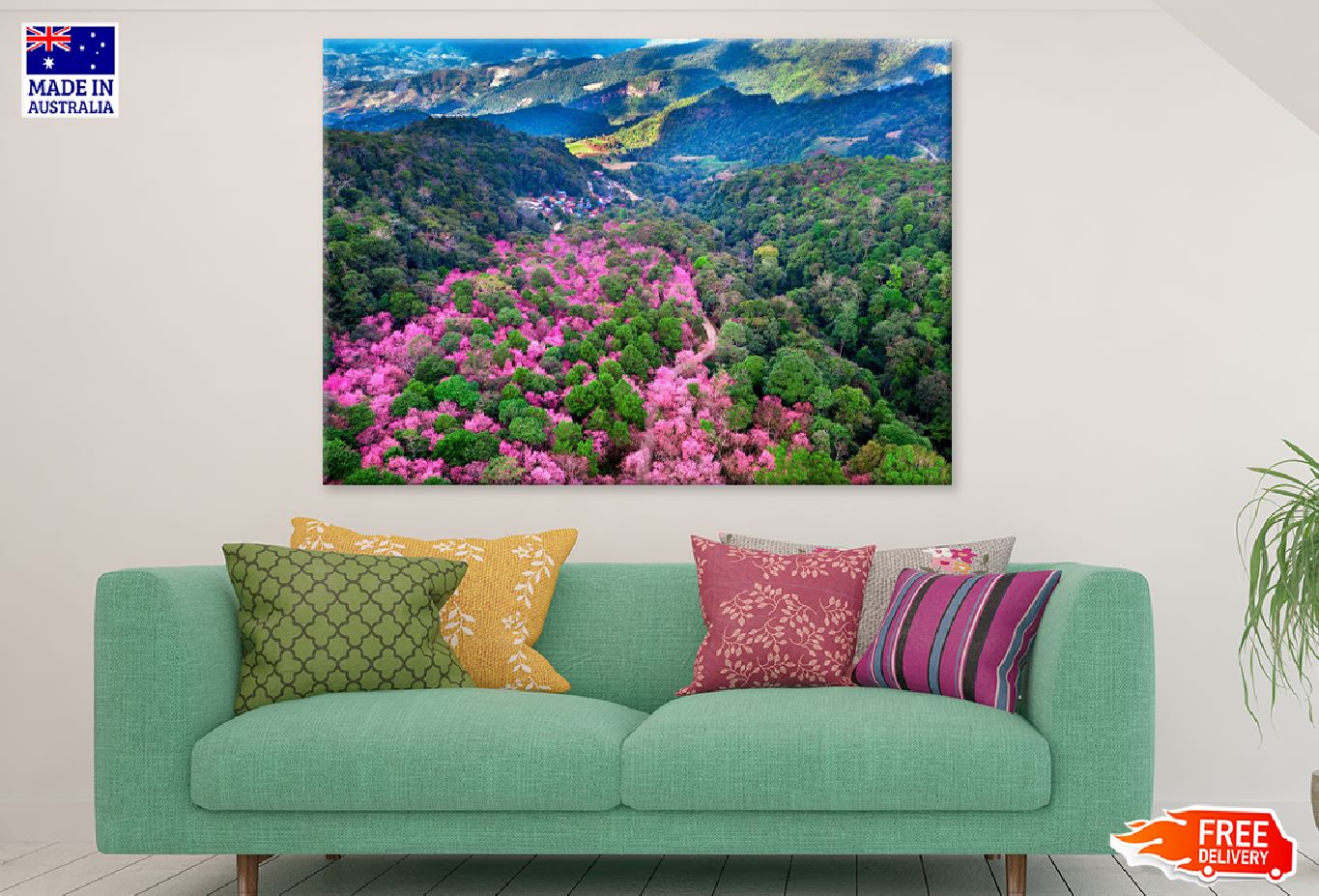 Cherry Blossom Tree on Mountains Photograph Print 100% Australian Made