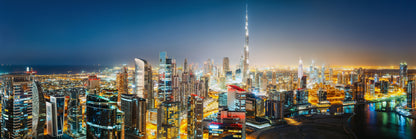 Panoramic Canvas Dubai City Night View Photograph High Quality 100% Australian Made Wall Canvas Print Ready to Hang