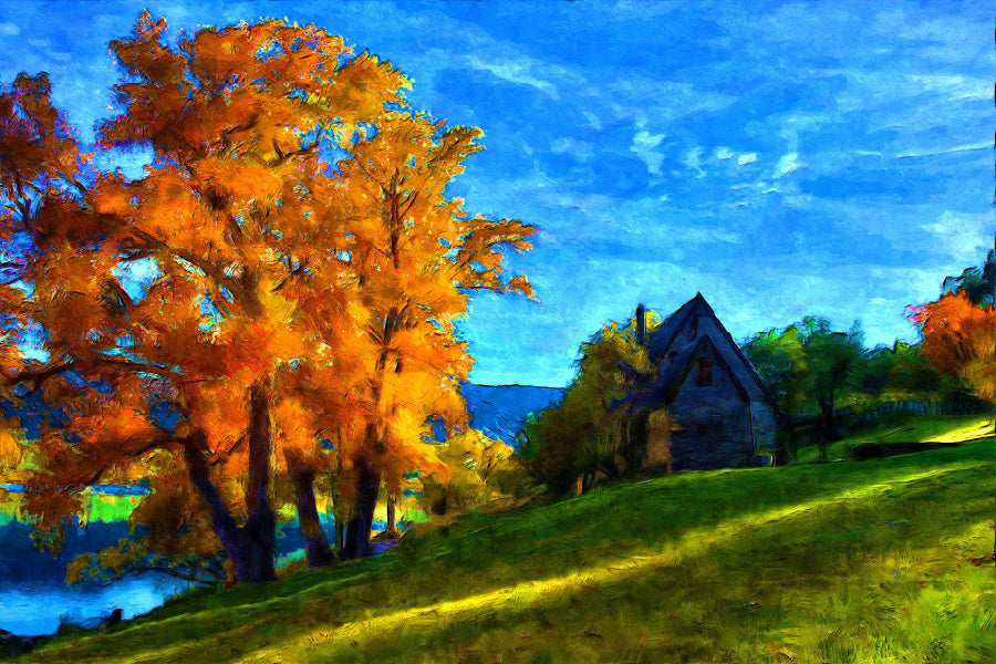 Autumn Tree & House Oil Painting Home Decor Premium Quality Poster Print Choose Your Sizes
