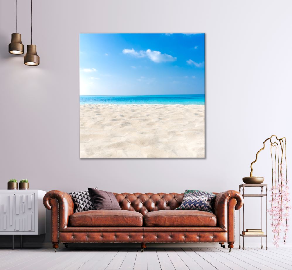 Square Canvas Soft Sandy Beach & Blue Sky View Photograph High Quality Print 100% Australian Made