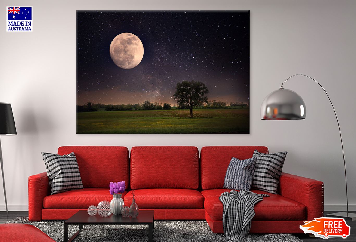 Lonely Tree & Night Moon View Photograph Print 100% Australian Made