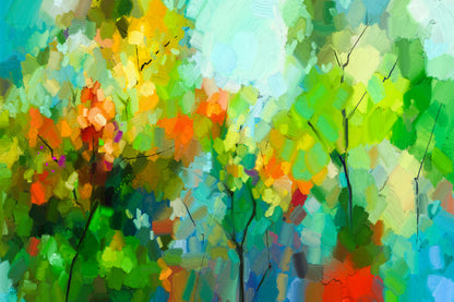 Red Yellow & Green Trees Abstract Design Print 100% Australian Made