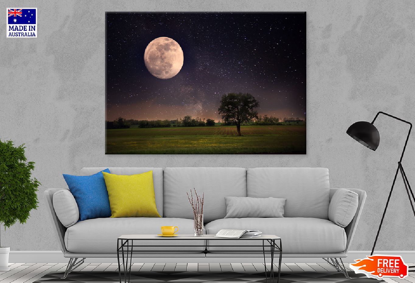 Lonely Tree & Night Moon View Photograph Print 100% Australian Made