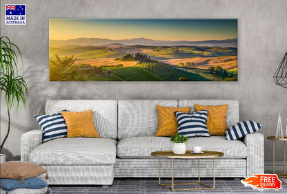 Panoramic Canvas Rice Field Hill Aerial View High Quality 100% Australian Made Wall Canvas Print Ready to Hang
