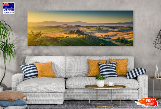 Panoramic Canvas Rice Field Hill Aerial View High Quality 100% Australian Made Wall Canvas Print Ready to Hang