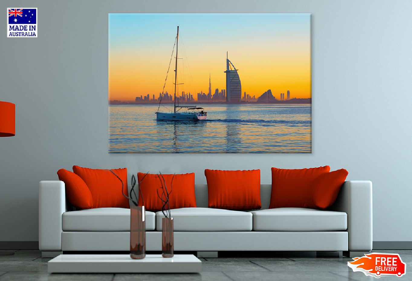 Boat Jumeirah Beach Sunset Scenery UAE Print 100% Australian Made