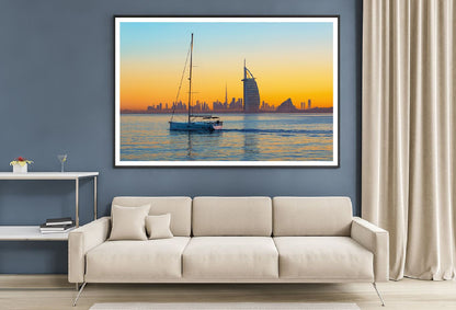 Boat Jumeirah Beach Sunset Photograph UAE Home Decor Premium Quality Poster Print Choose Your Sizes