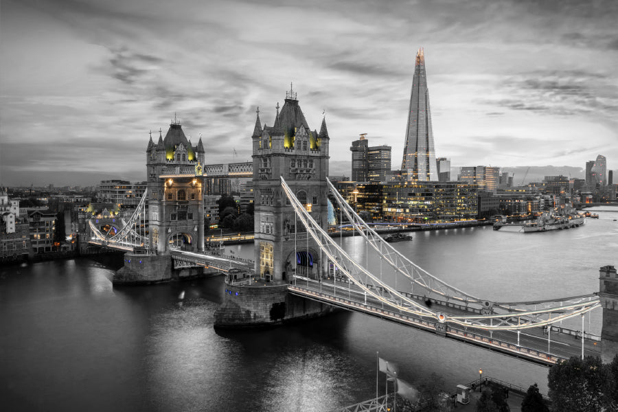 B&W London City with Lights View Photograph Print 100% Australian Made