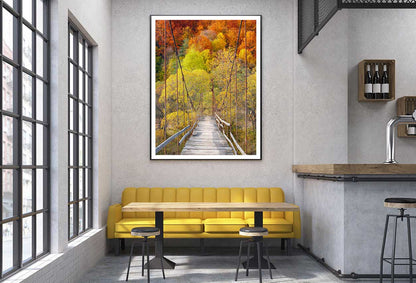 Suspension Bridge & Autumn Forest Photograph Home Decor Premium Quality Poster Print Choose Your Sizes