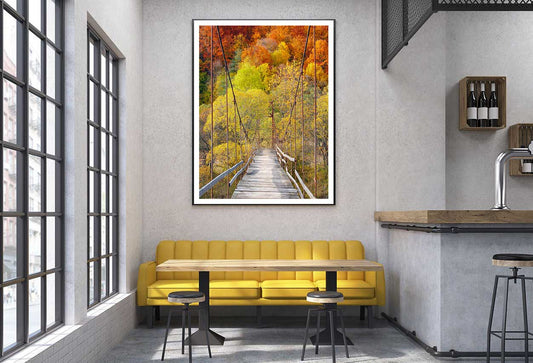 Suspension Bridge & Autumn Forest Photograph Home Decor Premium Quality Poster Print Choose Your Sizes
