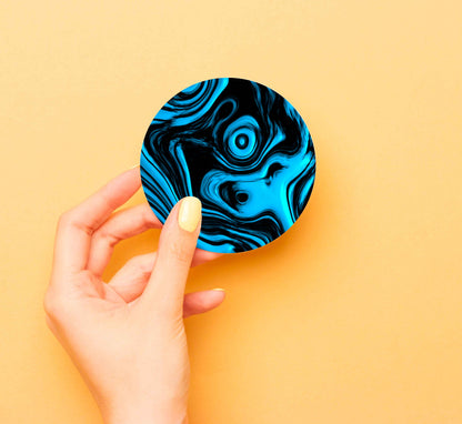Blue & Black Abstract Coasters Wood & Rubber - Set of 6 Coasters