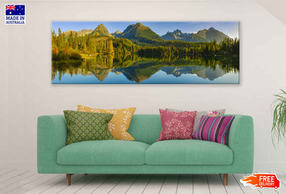 Panoramic Canvas Mountain Forest Lake Scenery Photograph High Quality 100% Australian Made Wall Canvas Print Ready to Hang