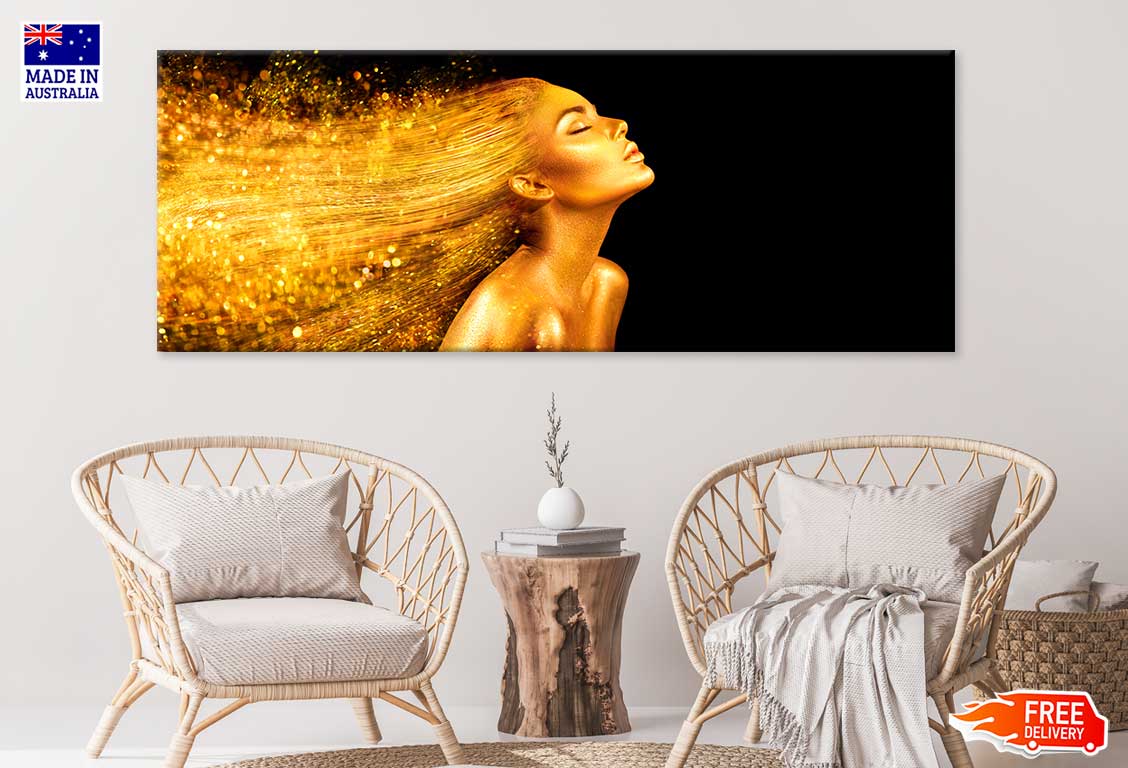 Panoramic Canvas Gold Hair Girl High Quality 100% Australian Made Wall Canvas Print Ready to Hang