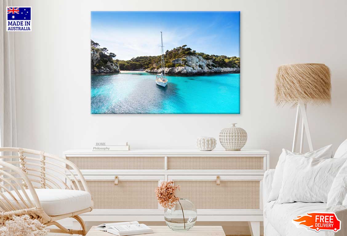 Sailing Boat Yacht in Minorca Island View Spain Print 100% Australian Made