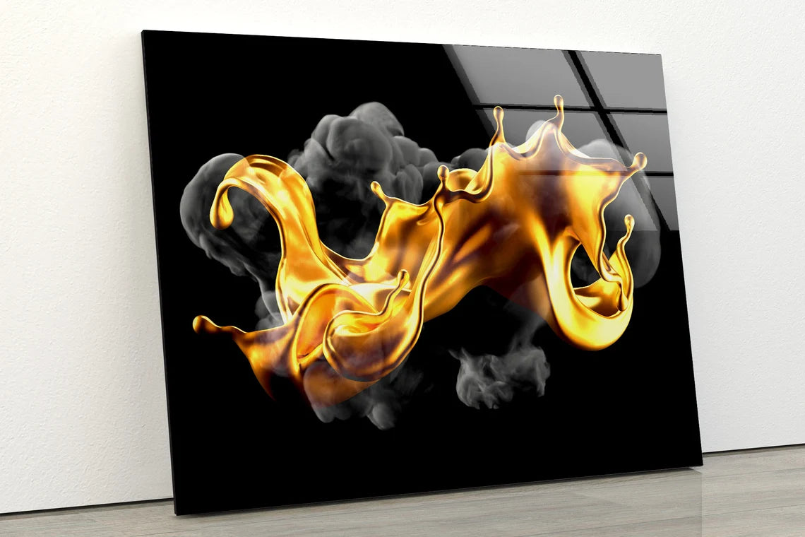 Gold Liquid & Smoke Abstract Design Acrylic Glass Print Tempered Glass Wall Art 100% Made in Australia Ready to Hang