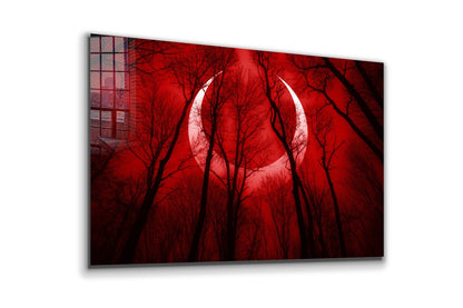 Red Sky Moon with Trees Print Tempered Glass Wall Art 100% Made in Australia Ready to Hang