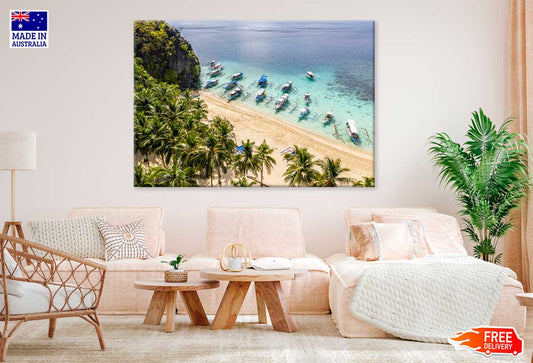 Sail Boats & Palms near Beach Aerial View Photograph Print 100% Australian Made