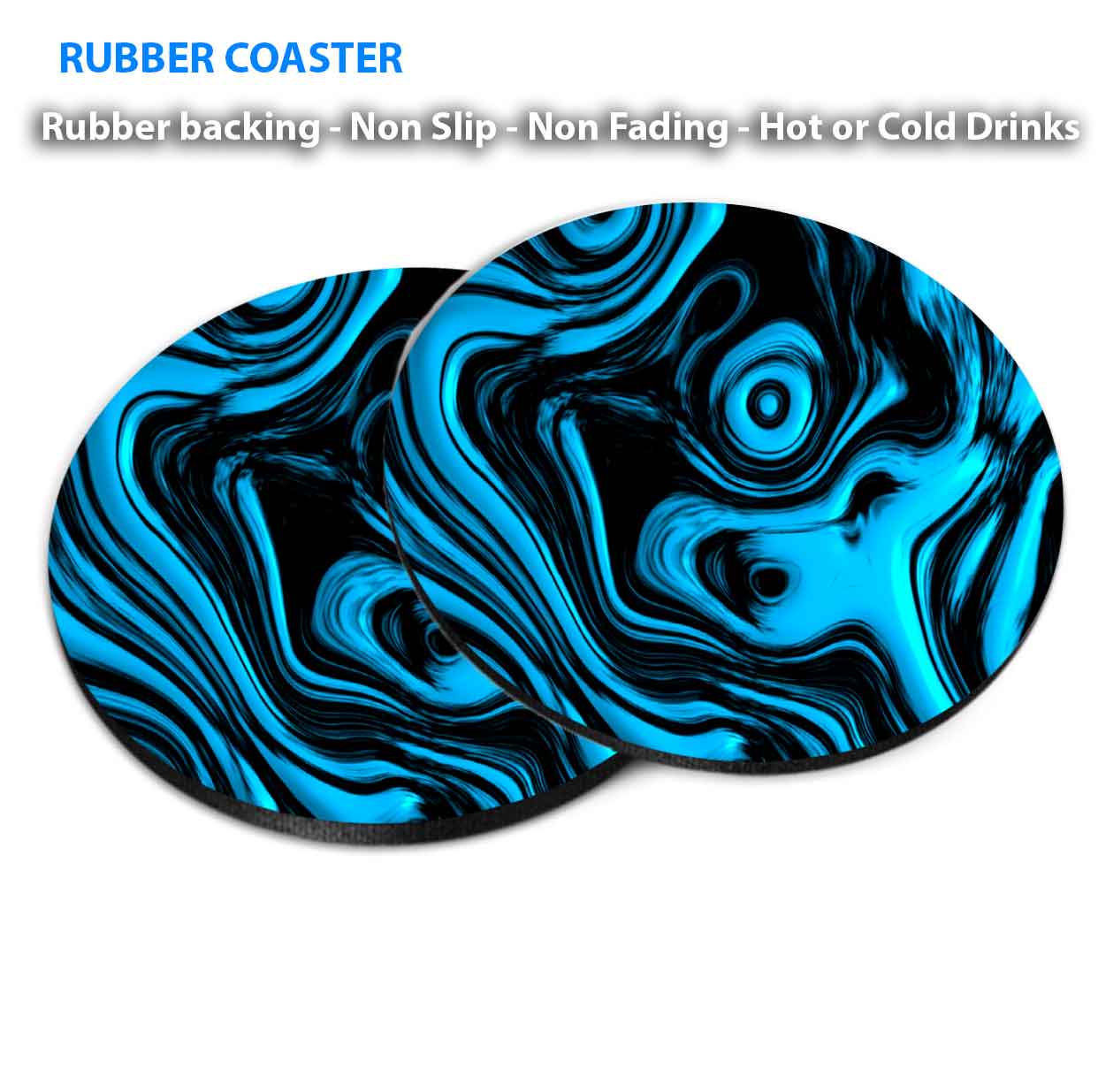 Blue & Black Abstract Coasters Wood & Rubber - Set of 6 Coasters