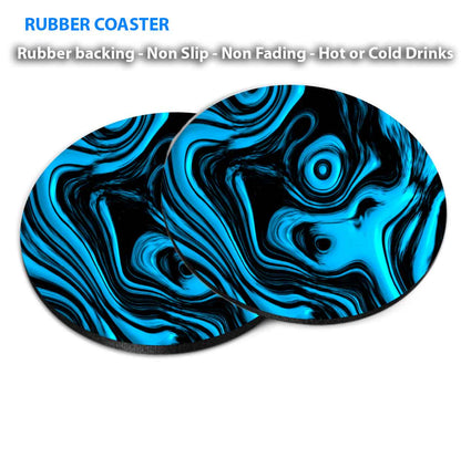 Blue & Black Abstract Coasters Wood & Rubber - Set of 6 Coasters