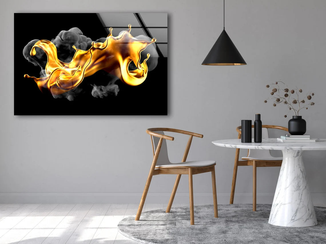 Gold Liquid & Smoke Abstract Design Acrylic Glass Print Tempered Glass Wall Art 100% Made in Australia Ready to Hang