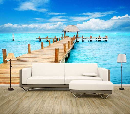 Wallpaper Murals Peel and Stick Removable Stunning Resort on Wooden Pier Over the Beach High Quality