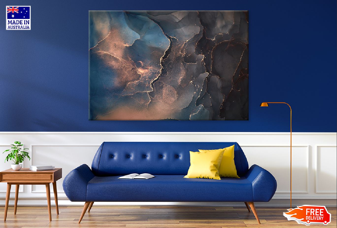 Blue Black & Gold Abstract Design Print 100% Australian Made