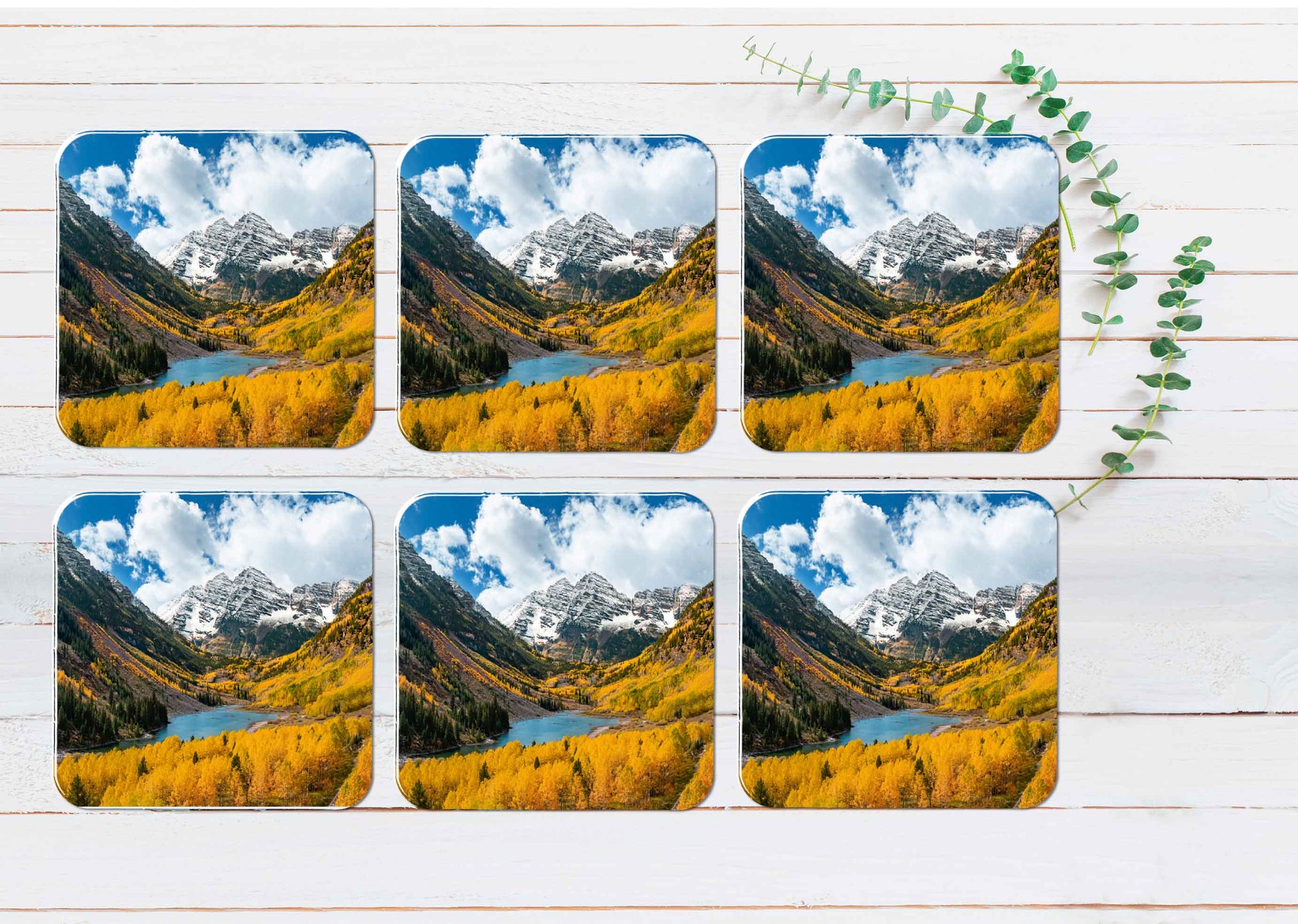 Maroon Bells & Mountains Coasters Wood & Rubber - Set of 6 Coasters