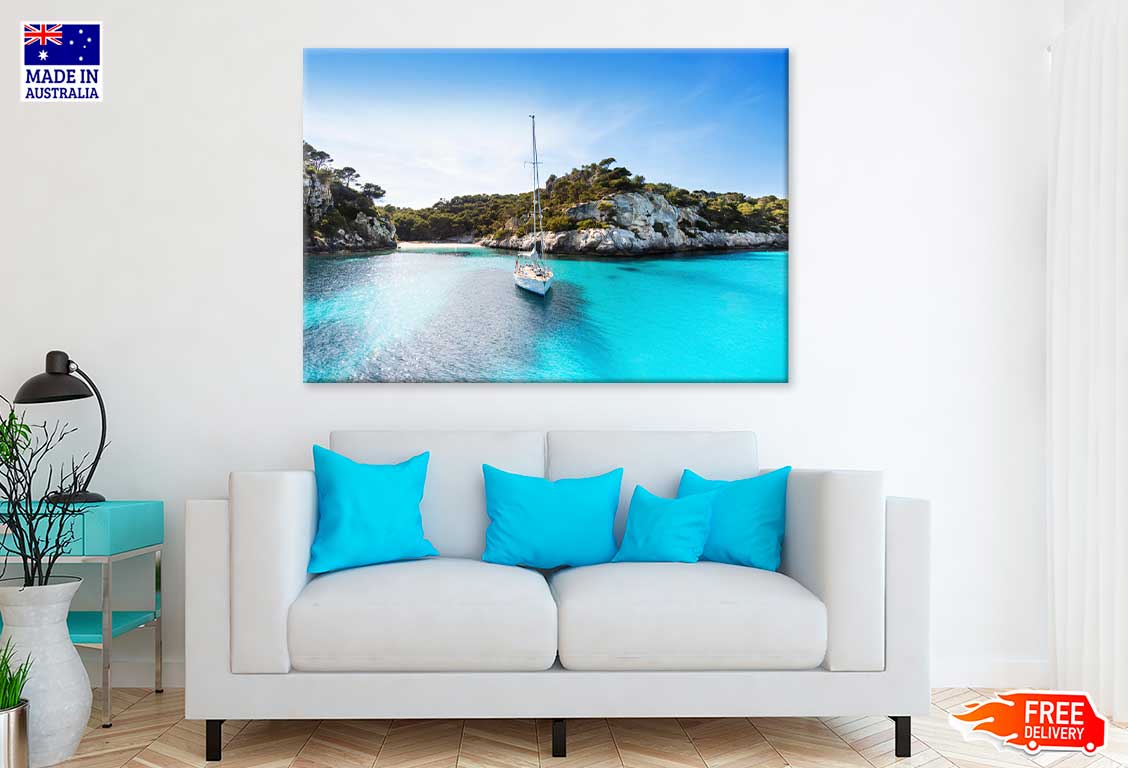 Sailing Boat Yacht in Minorca Island View Spain Print 100% Australian Made