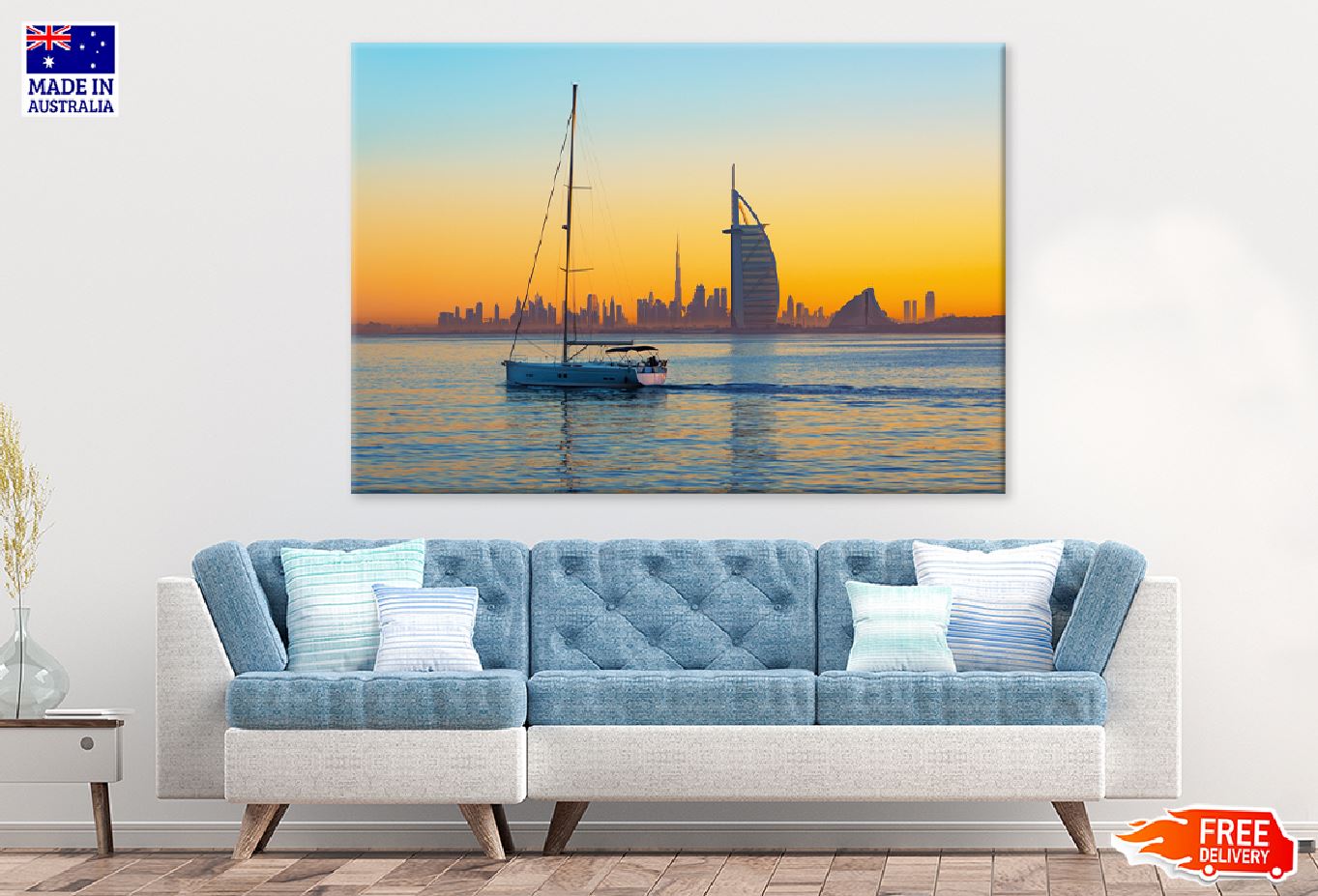 Boat Jumeirah Beach Sunset Scenery UAE Print 100% Australian Made