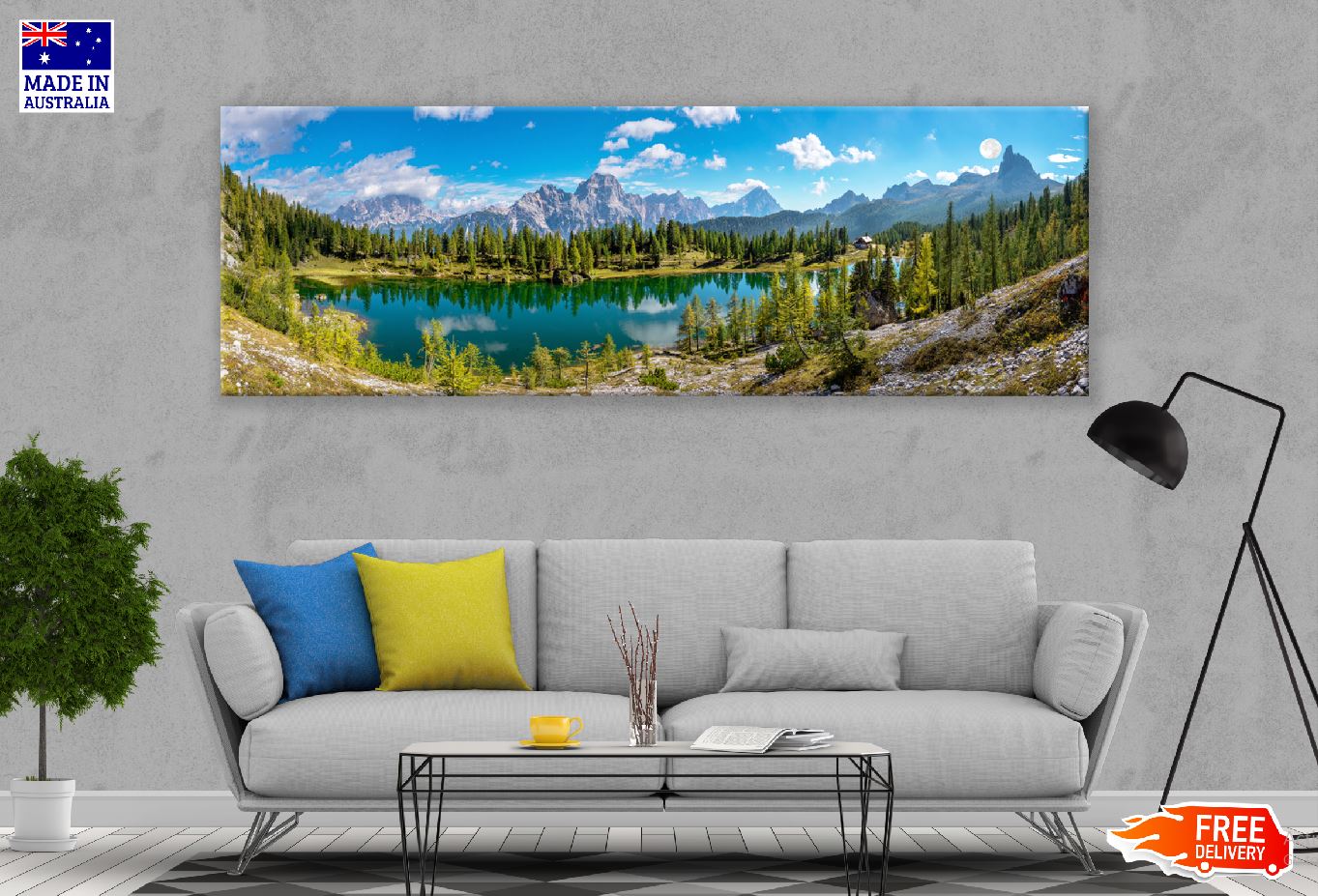 Panoramic Canvas Lake & Forest Sky Scenery Photograph High Quality 100% Australian Made Wall Canvas Print Ready to Hang