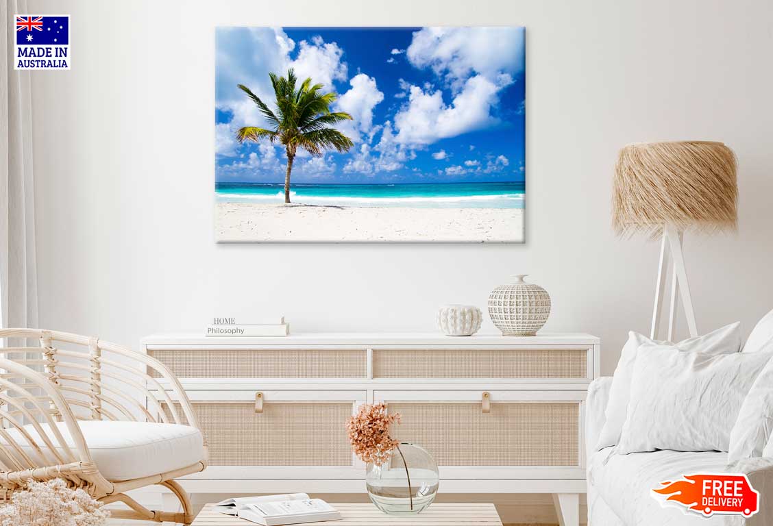 Palm Tree near Sandy Beach View Photograph Print 100% Australian Made