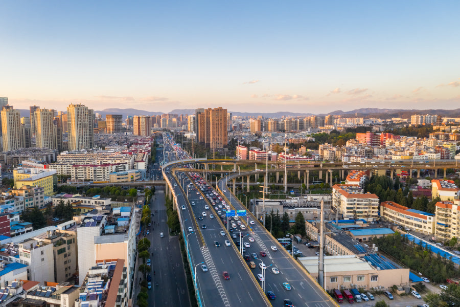 Elevated Road Kunming City Sunset View Photograph Print 100% Australian Made