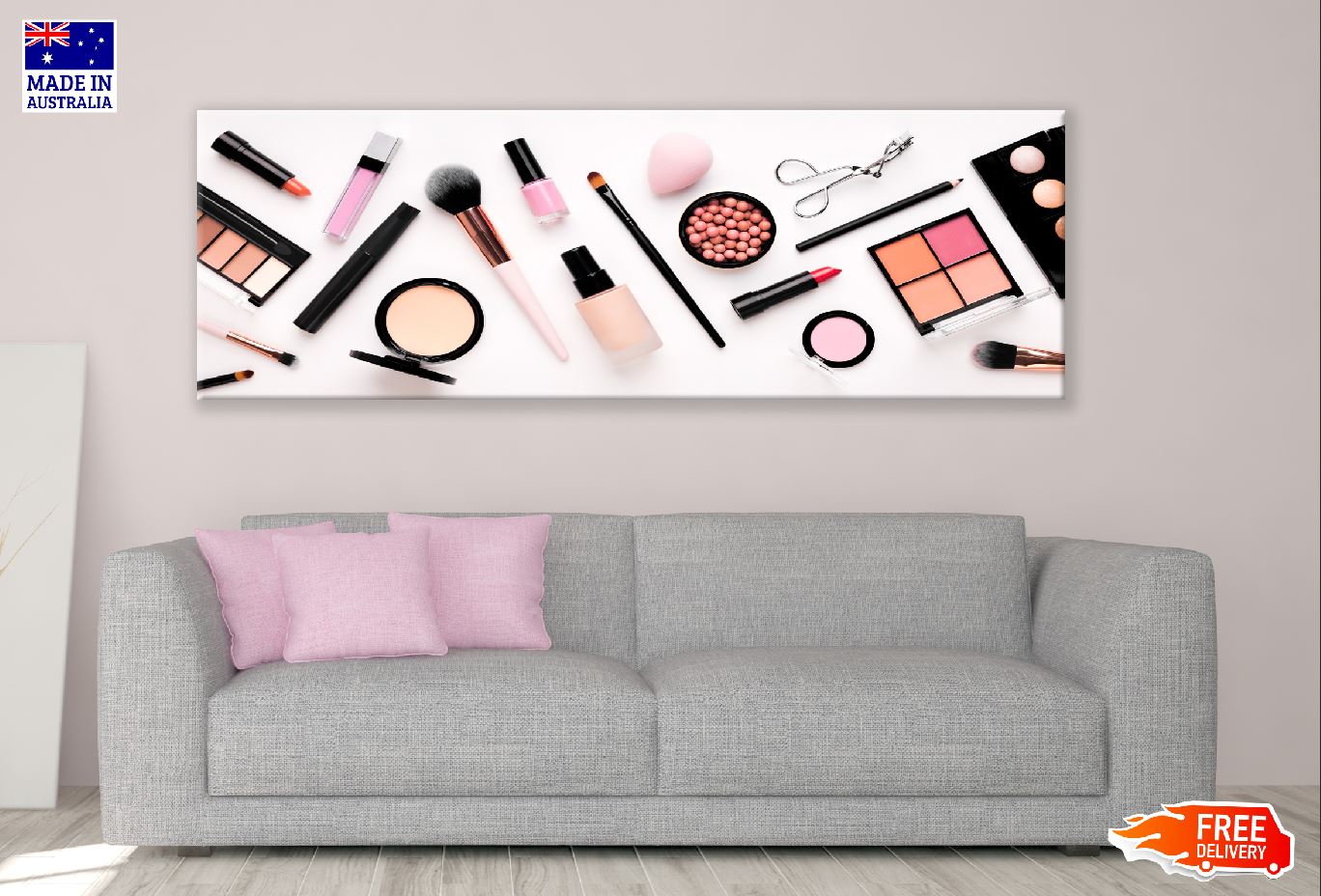 Panoramic Canvas Makeup Products View Photograph High Quality 100% Australian Made Wall Canvas Print Ready to Hang