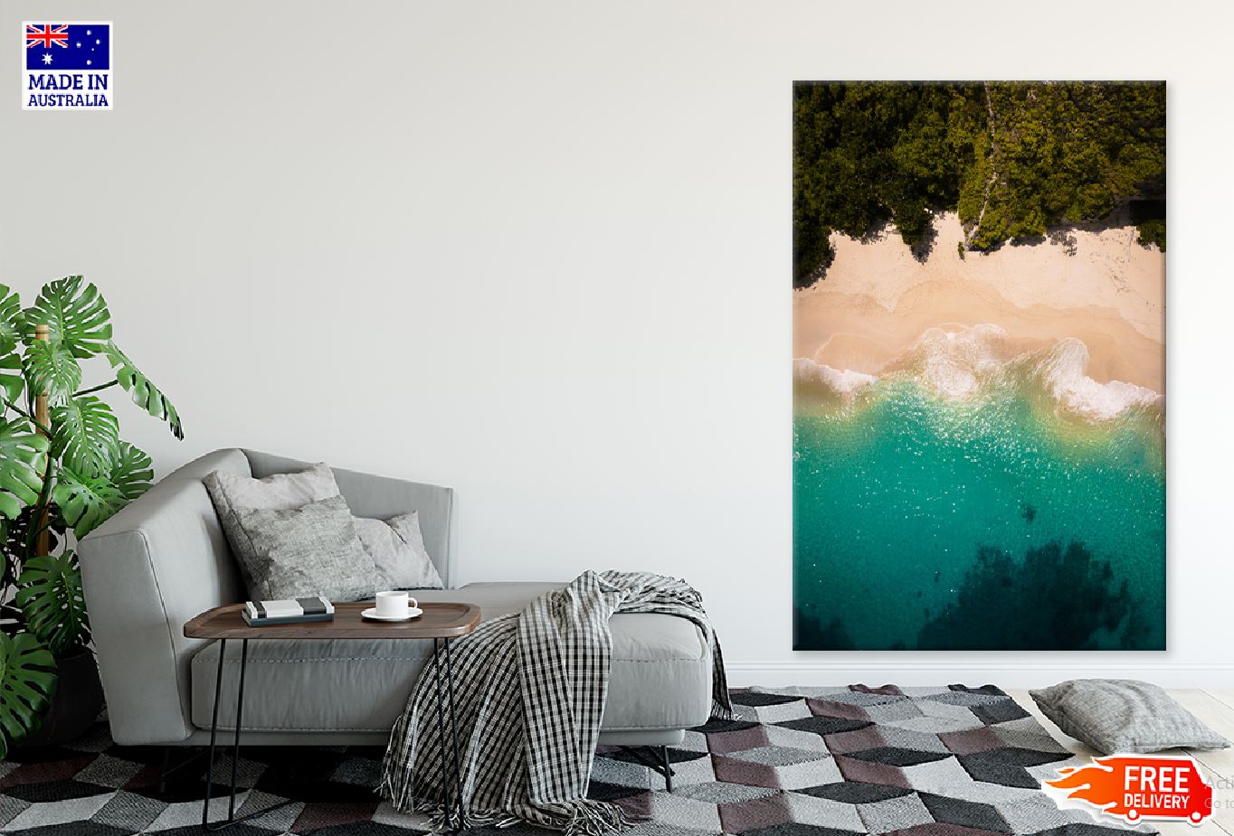 Ocean Waves on Sandy Beach Aerial View Photograph Print 100% Australian Made