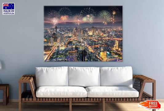 Fireworks Bangkok City New Year Photograph Print 100% Australian Made