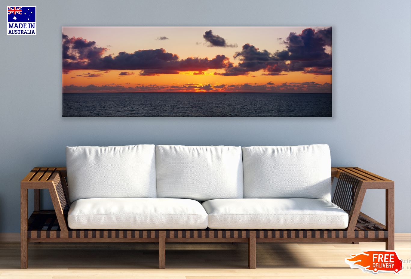 Panoramic Canvas Sunset Sky Sea View Photograph High Quality 100% Australian Made Wall Canvas Print Ready to Hang