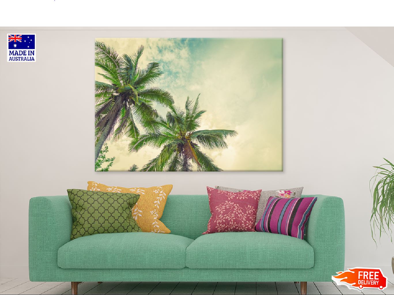 Beach Palm Trees with Sky View Photograph Print 100% Australian Made