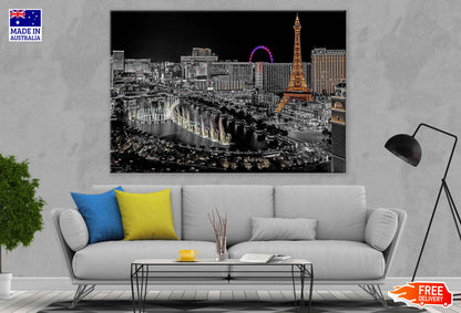 Downtown Las Vegas Night B&W View Photograph Print 100% Australian Made