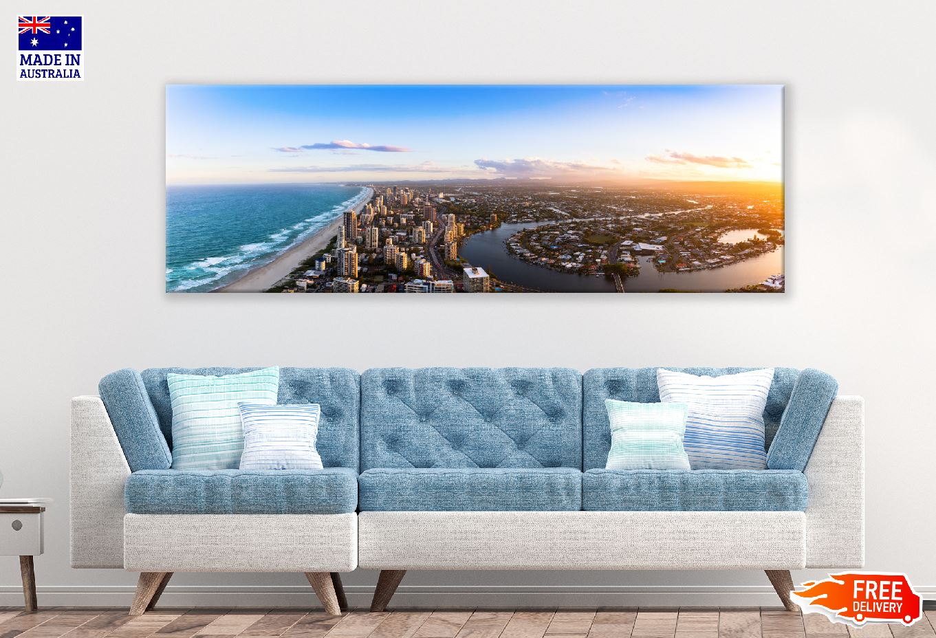 Panoramic Canvas Gold Coast City Aerial View Photograph High Quality 100% Australian Made Wall Canvas Print Ready to Hang