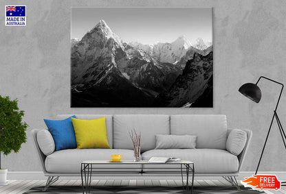 Snowy Mountains View B&W Photograph Print 100% Australian Made