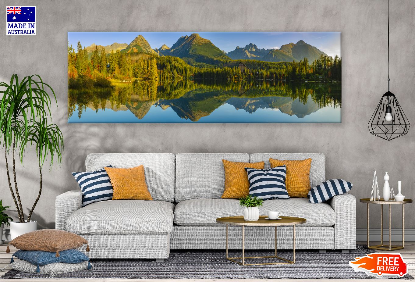 Panoramic Canvas Mountain Forest Lake Scenery Photograph High Quality 100% Australian Made Wall Canvas Print Ready to Hang