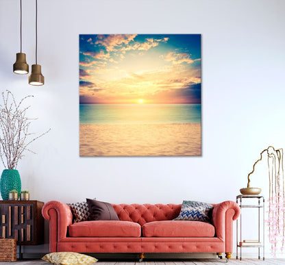 Square Canvas Sandy Beach Clouds Sunset View Photograph High Quality Print 100% Australian Made