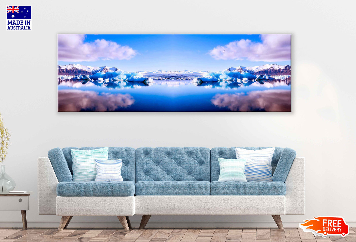 Panoramic Canvas Snow Field & Lake View Photograph High Quality 100% Australian Made Wall Canvas Print Ready to Hang