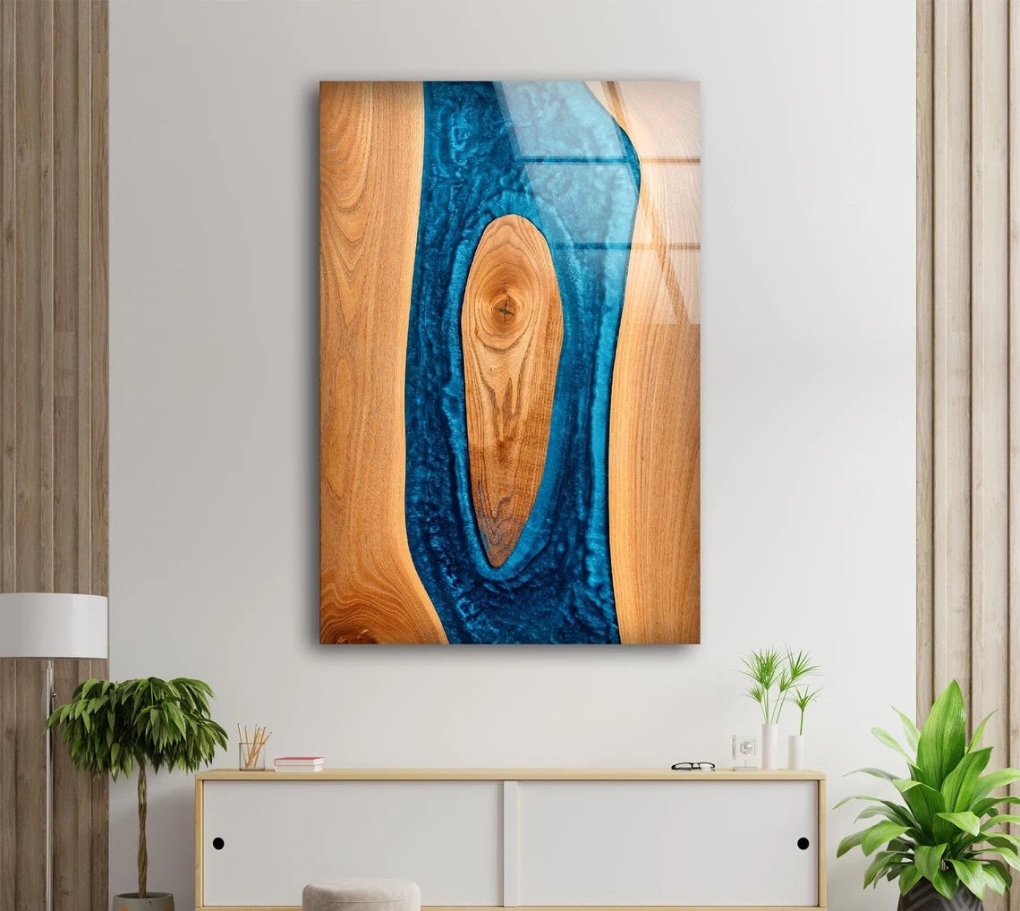 Blue Resing & Wood Design Acrylic Glass Print Tempered Glass Wall Art 100% Made in Australia Ready to Hang